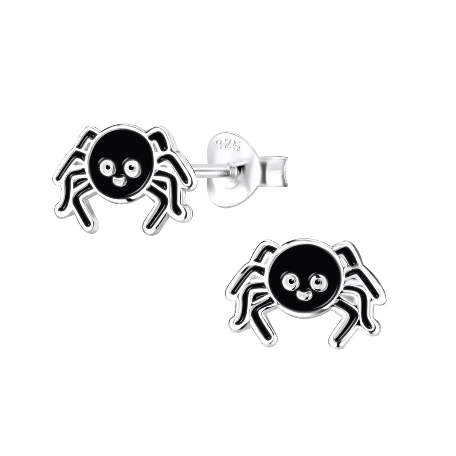 Melchior Jewellery Childrens Spider Stud Earrings in silver with black enamel and cute spider design