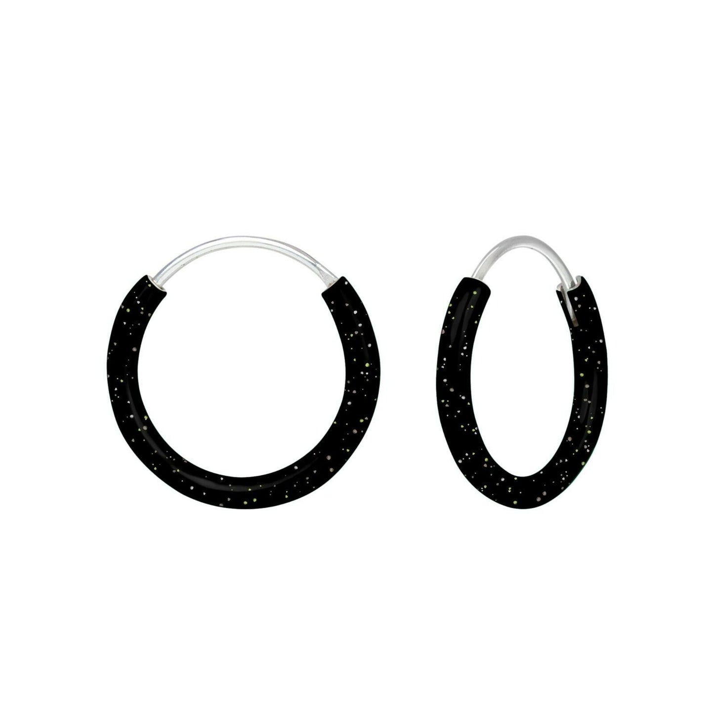 Melchior Jewellery children's sterling silver hoop earrings black enamel with gold fleck glitter small hoops for kids