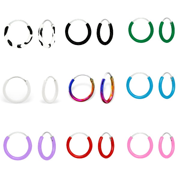 Melchior Jewellery assorted colourful children's sterling silver hoop earrings in multiple enamel colours