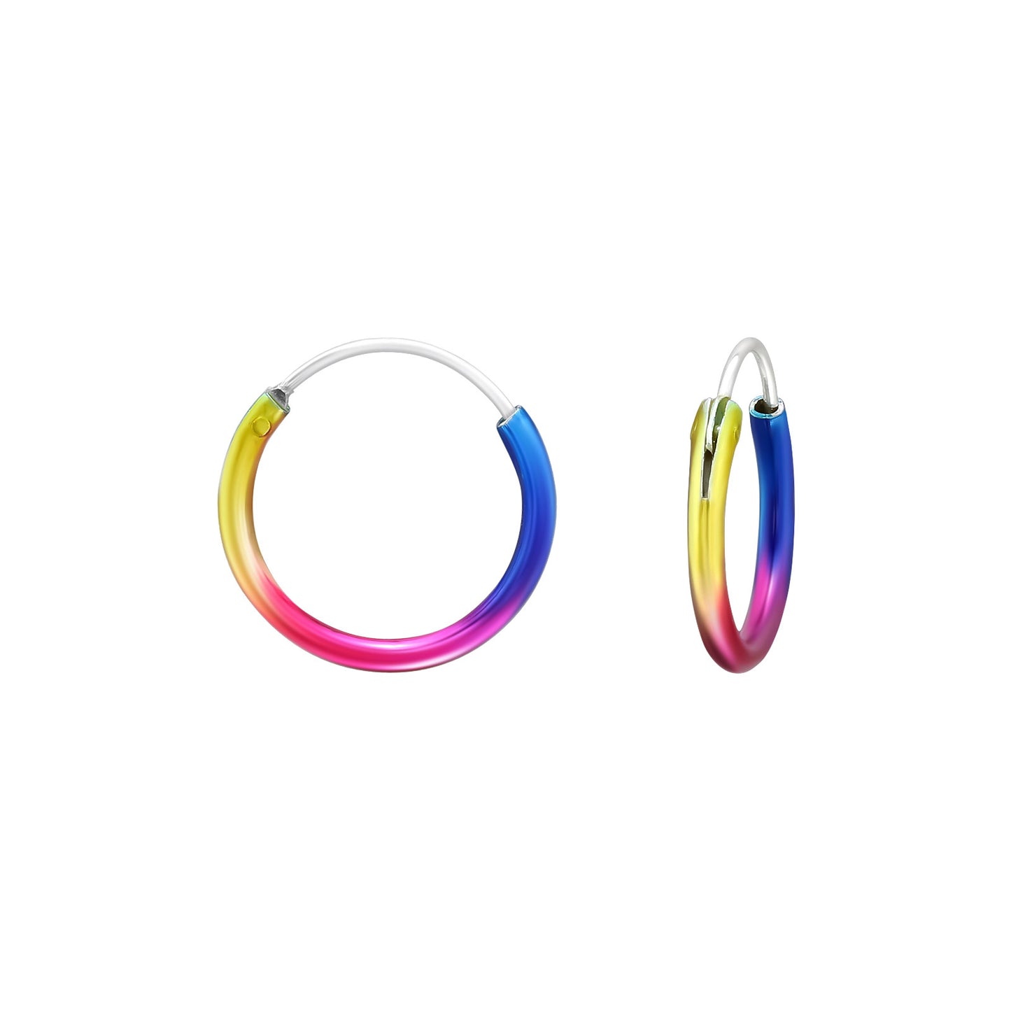 Melchior Jewellery children's sterling silver hoop earrings rainbow gradient small hoops for kids