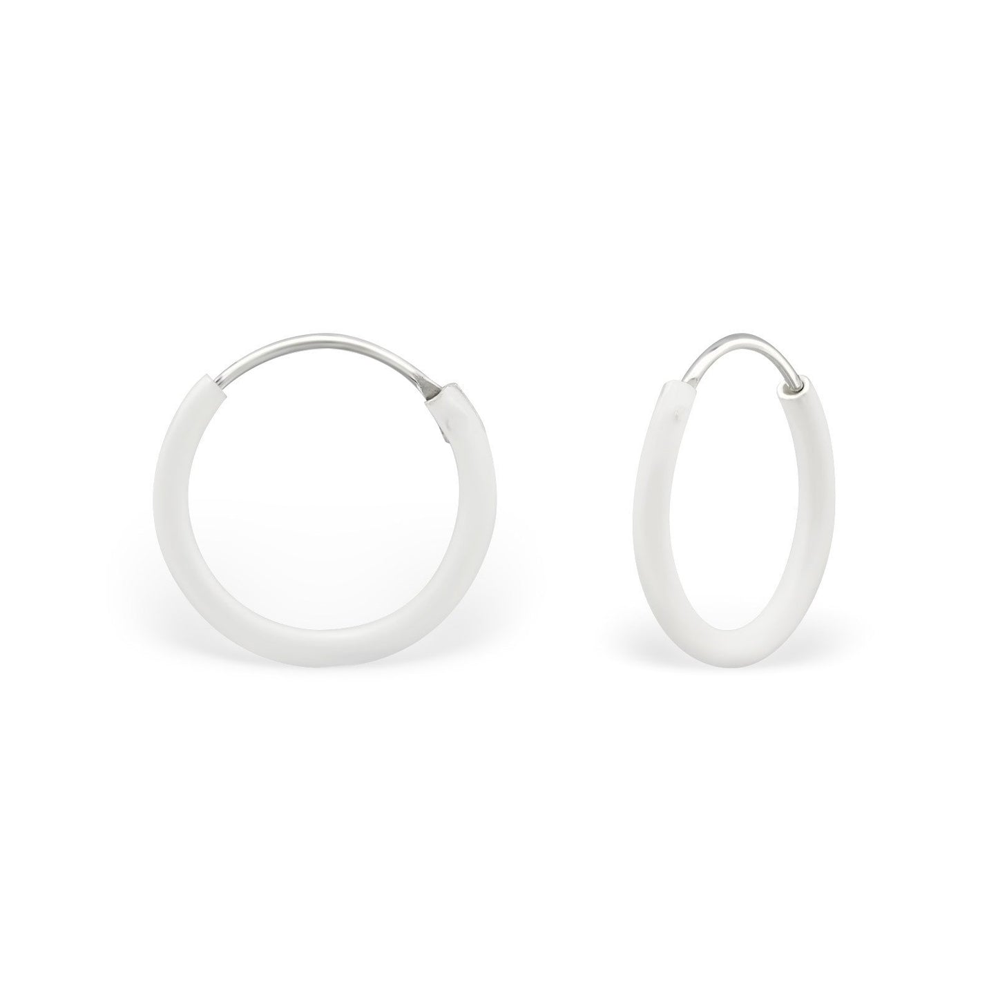 Melchior Jewellery children's sterling silver hoop earrings small white enamel hoops with secure hinged clasp for toddlers