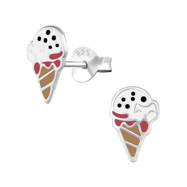 Melchior Jewellery children's sterling silver ice cream earrings enamel cone stud with polka dot scoop