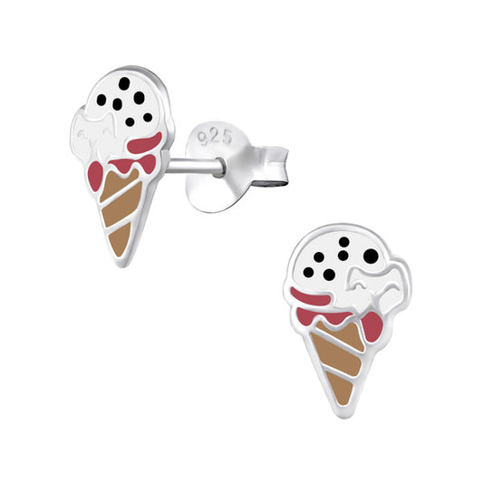 Melchior Jewellery children's sterling silver ice cream earrings enamel cone stud with polka dot scoop