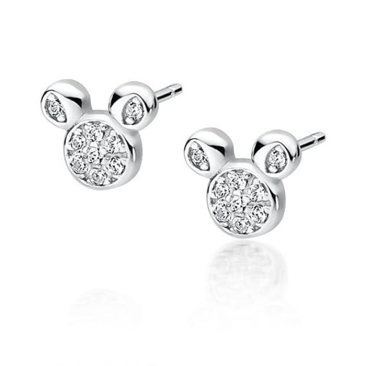 Melchior Jewellery children's sterling silver mouse earrings stud pair with clear cubic zirconia centres