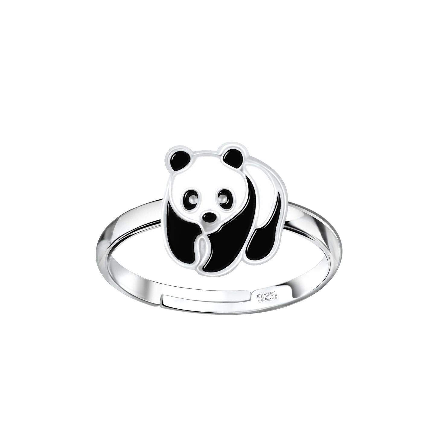 Children's sterling silver panda ring by Melchior Jewellery featuring a cute black and white panda design