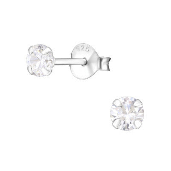 Children's sterling silver stud earrings by Melchior Jewellery with clear round gemstones