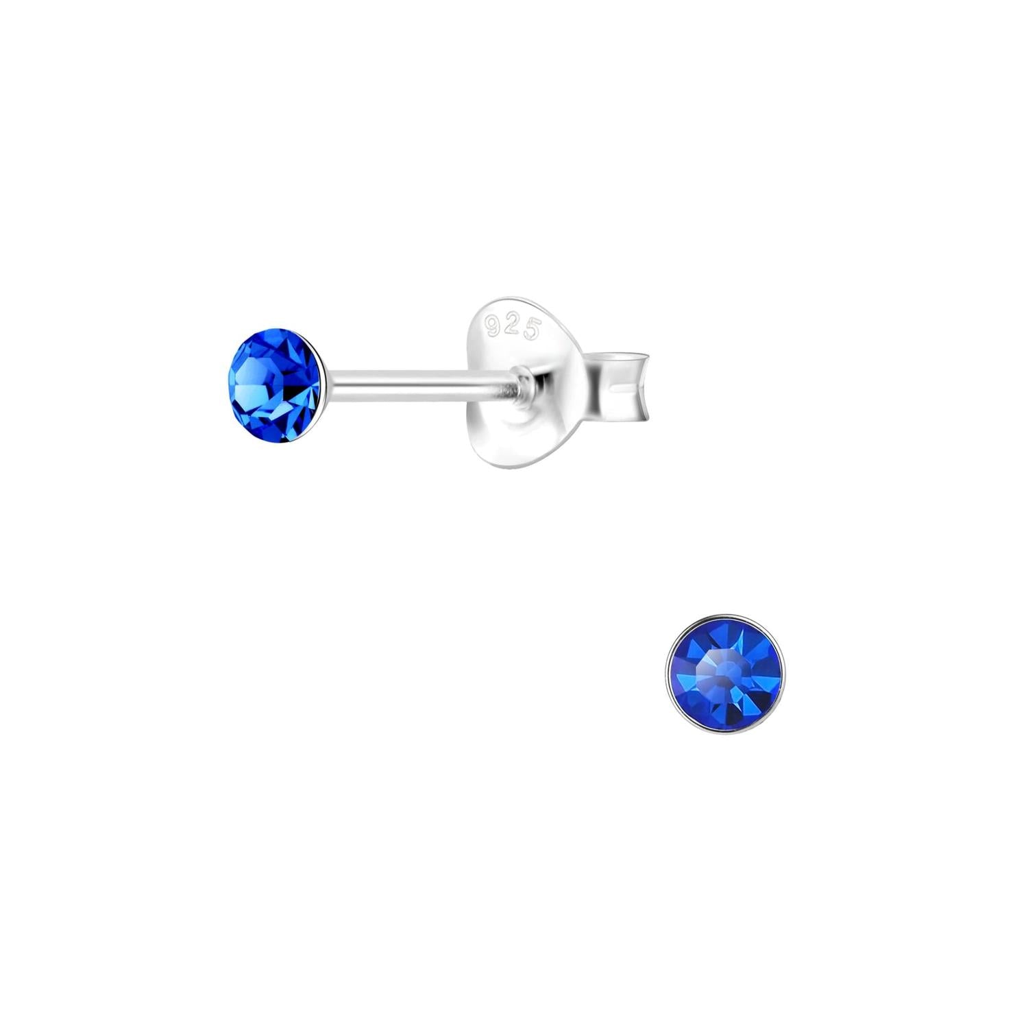Melchior Jewellery childrens blue coloured crystal stud earrings for women on 925 sterling silver posts