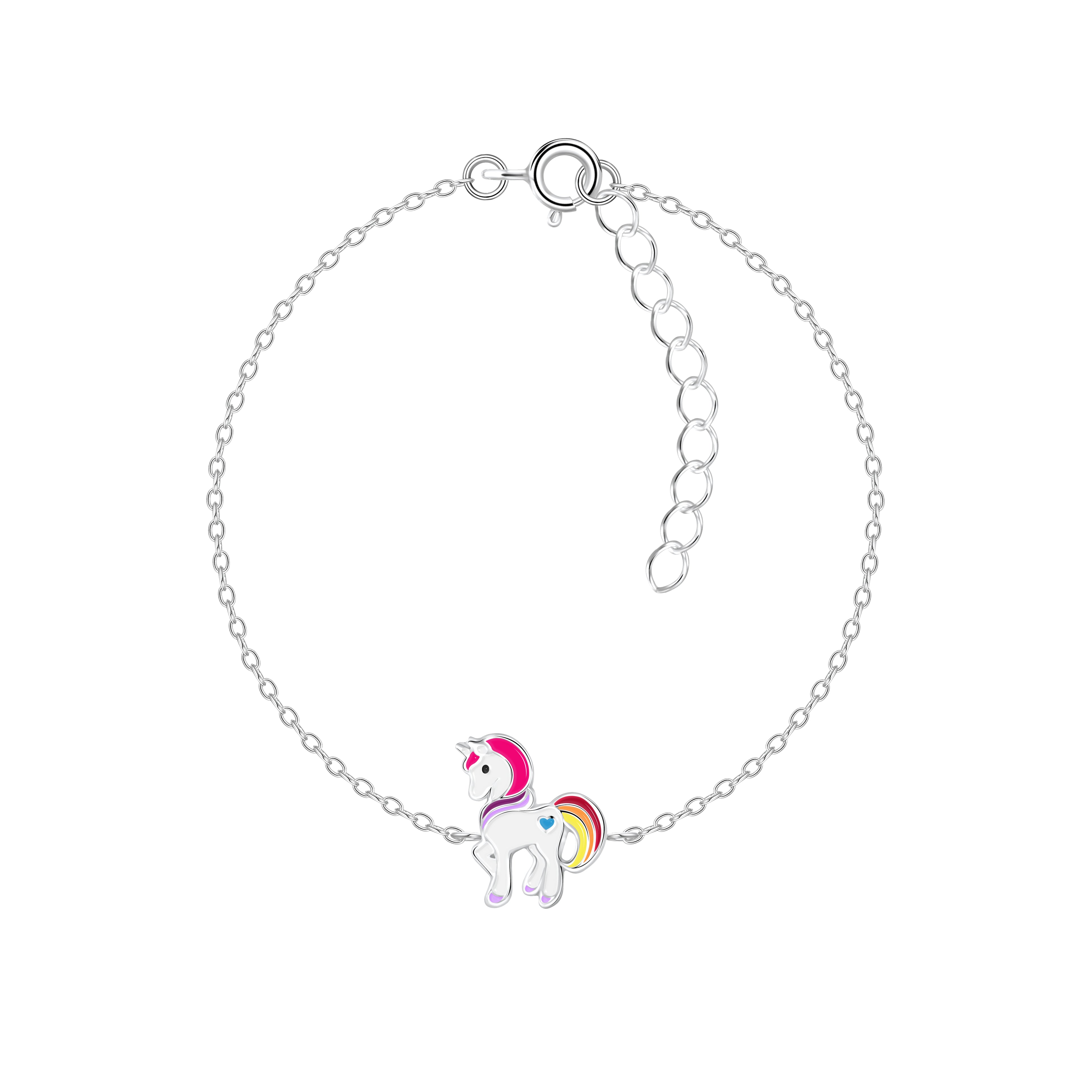 Melchior Jewellery colourful unicorn bracelet for kids with silver chain and rainbow mane charm