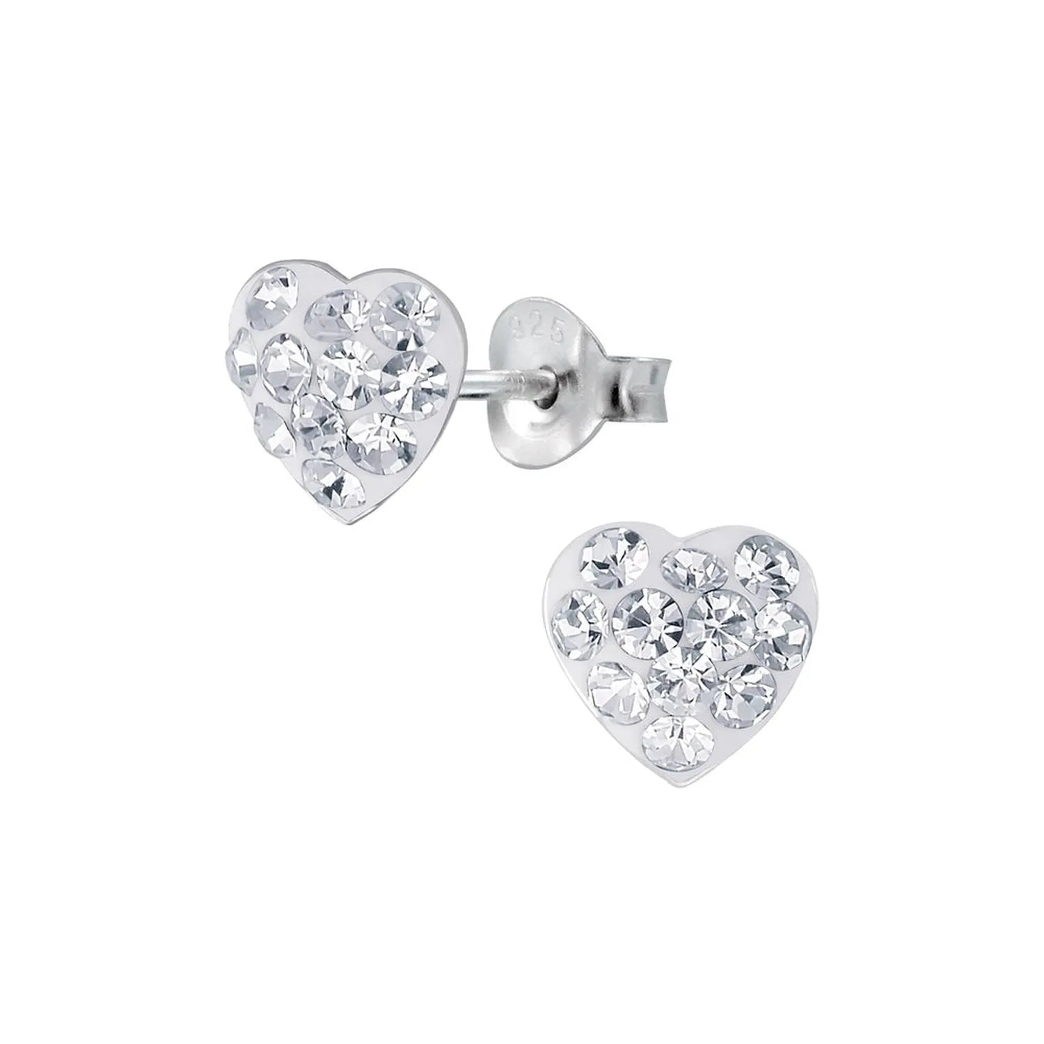 Silver Crystal Heart Stud Earrings for children with sparkling clear crystals from Melchior Jewellery