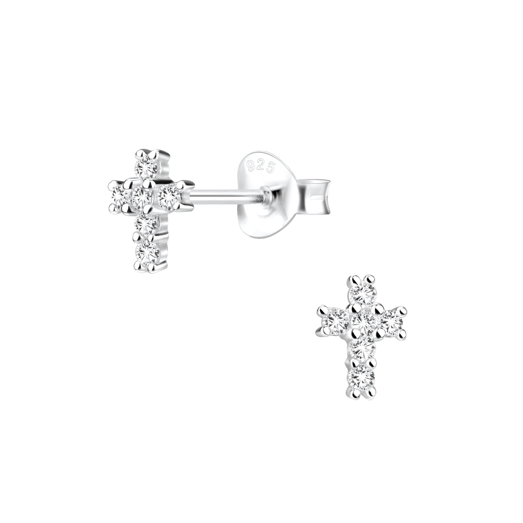 Melchior Jewellery cubic zirconia cross earrings for kids in sterling silver with stud design