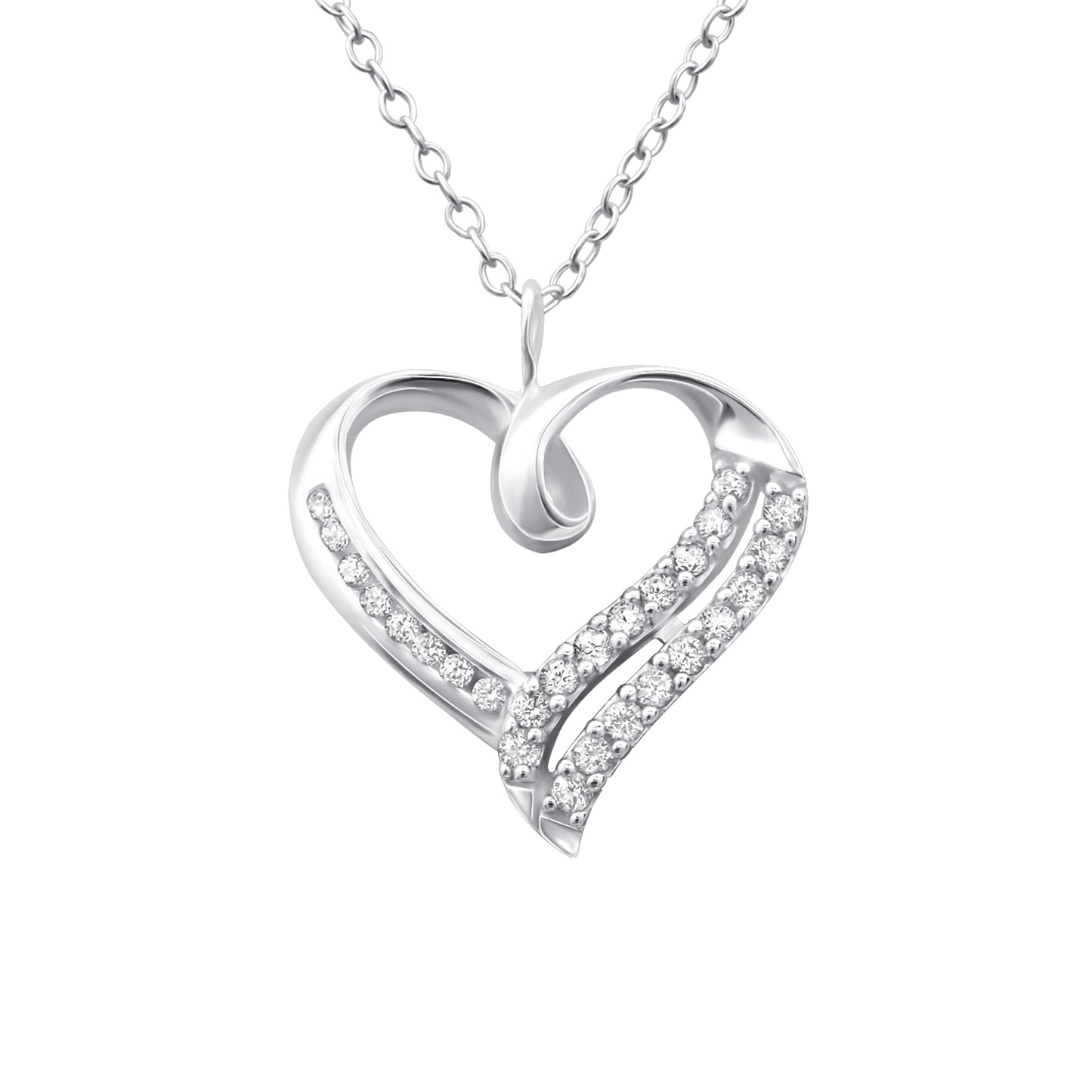 Melchior Jewellery womens cubic zirconia open heart pendant necklace in polished silver