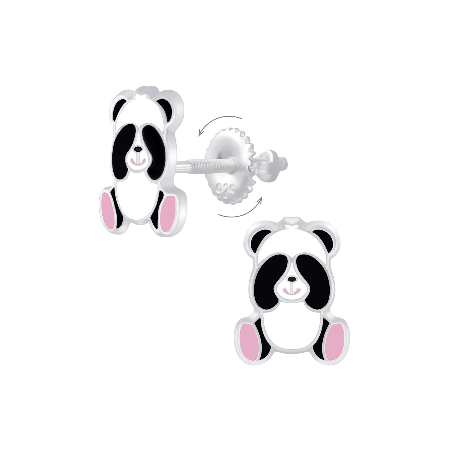 Cute panda earrings for girls by Melchior Jewellery featuring silver and enamel design