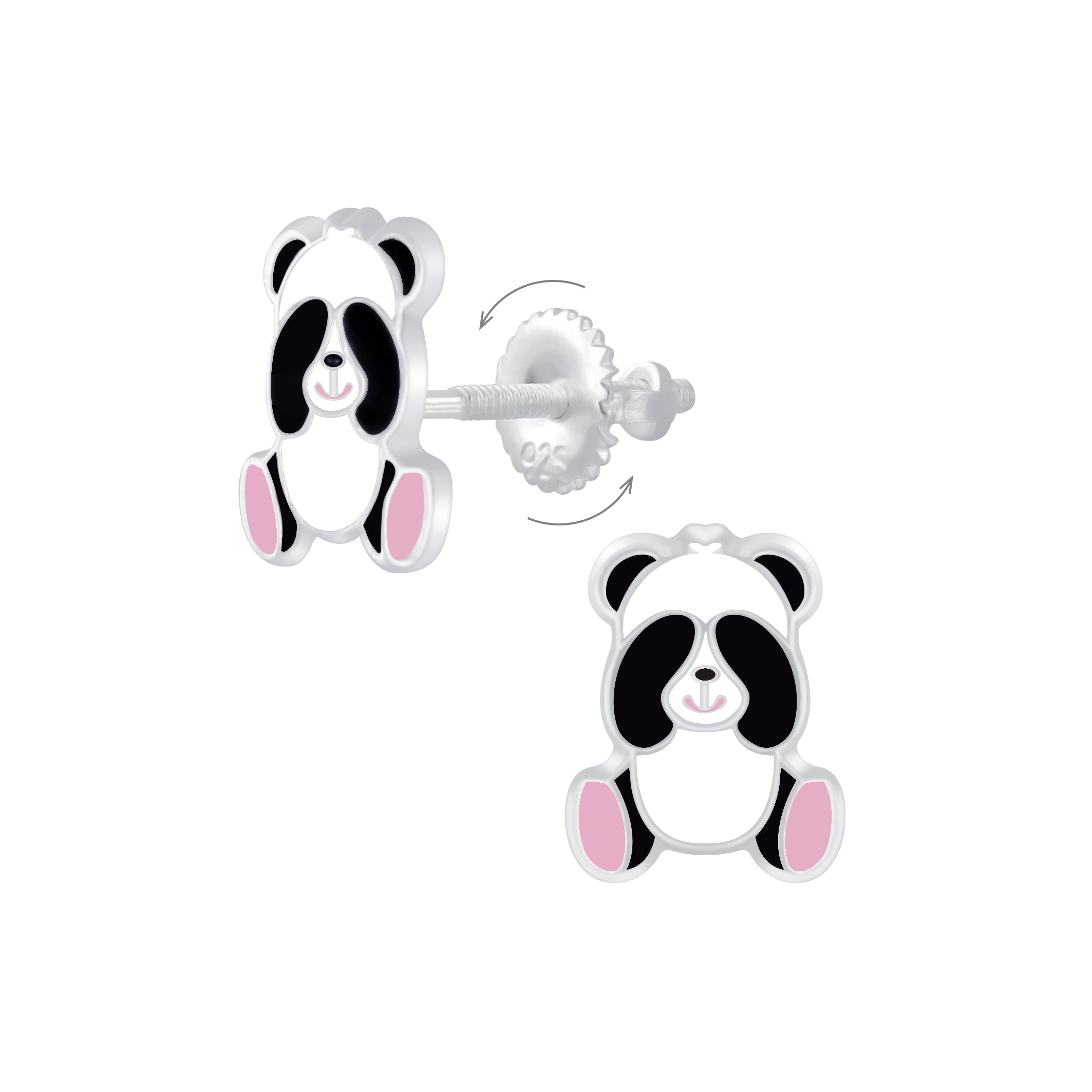 Cute panda earrings for girls by Melchior Jewellery featuring silver and enamel design