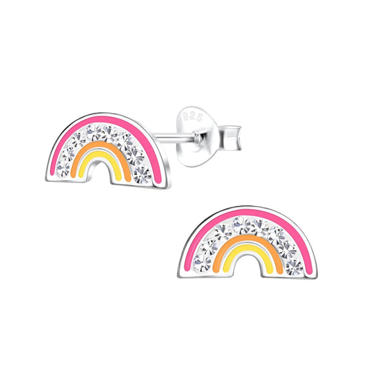 Melchior Jewellery CZ rainbow earrings for girls in silver with colourful enamel and sparkling stones