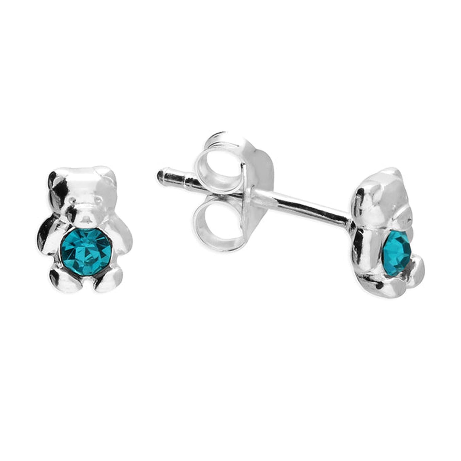 Melchior Jewellery silver teddy bear December birthstone earrings for girls with blue gemstones