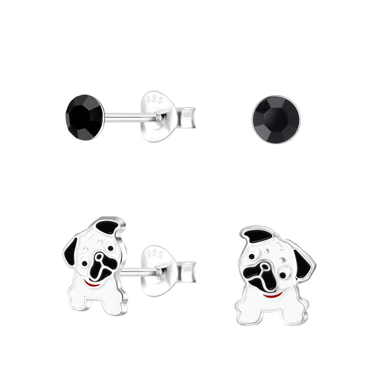 Melchior Jewellery dog lover stud earrings for kids featuring black studs and cute puppy designs in silver
