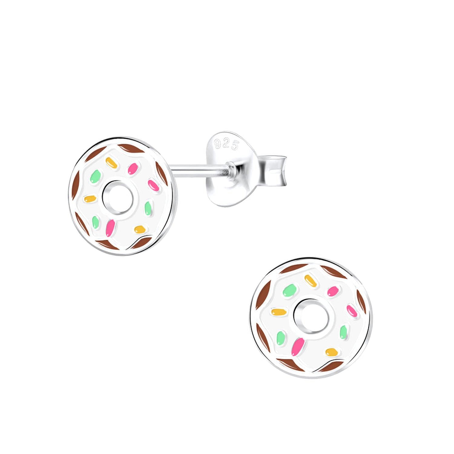 Melchior Jewellery childrens Donut Stud Earrings in silver with colourful sprinkle design