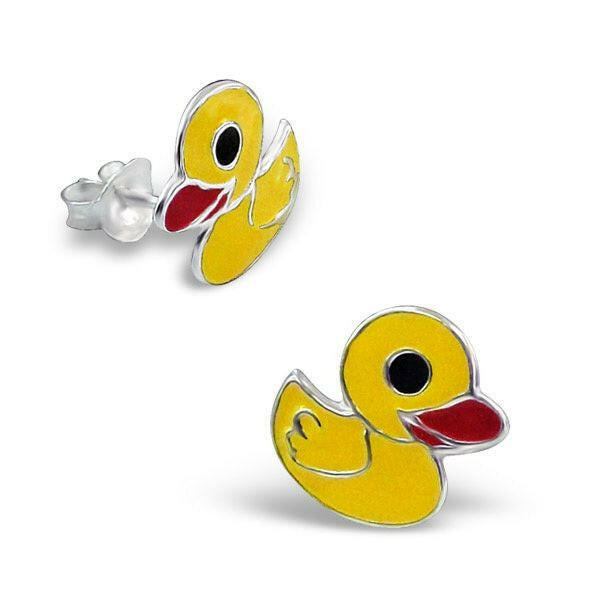 Melchior Jewellery duck stud earrings for kids in yellow and red enamel with silver backing
