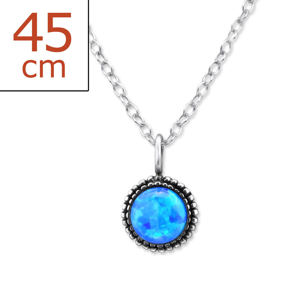 Melchior Jewellery 45cm silver chain elegant blue gemstone pendant necklace with beaded bezel