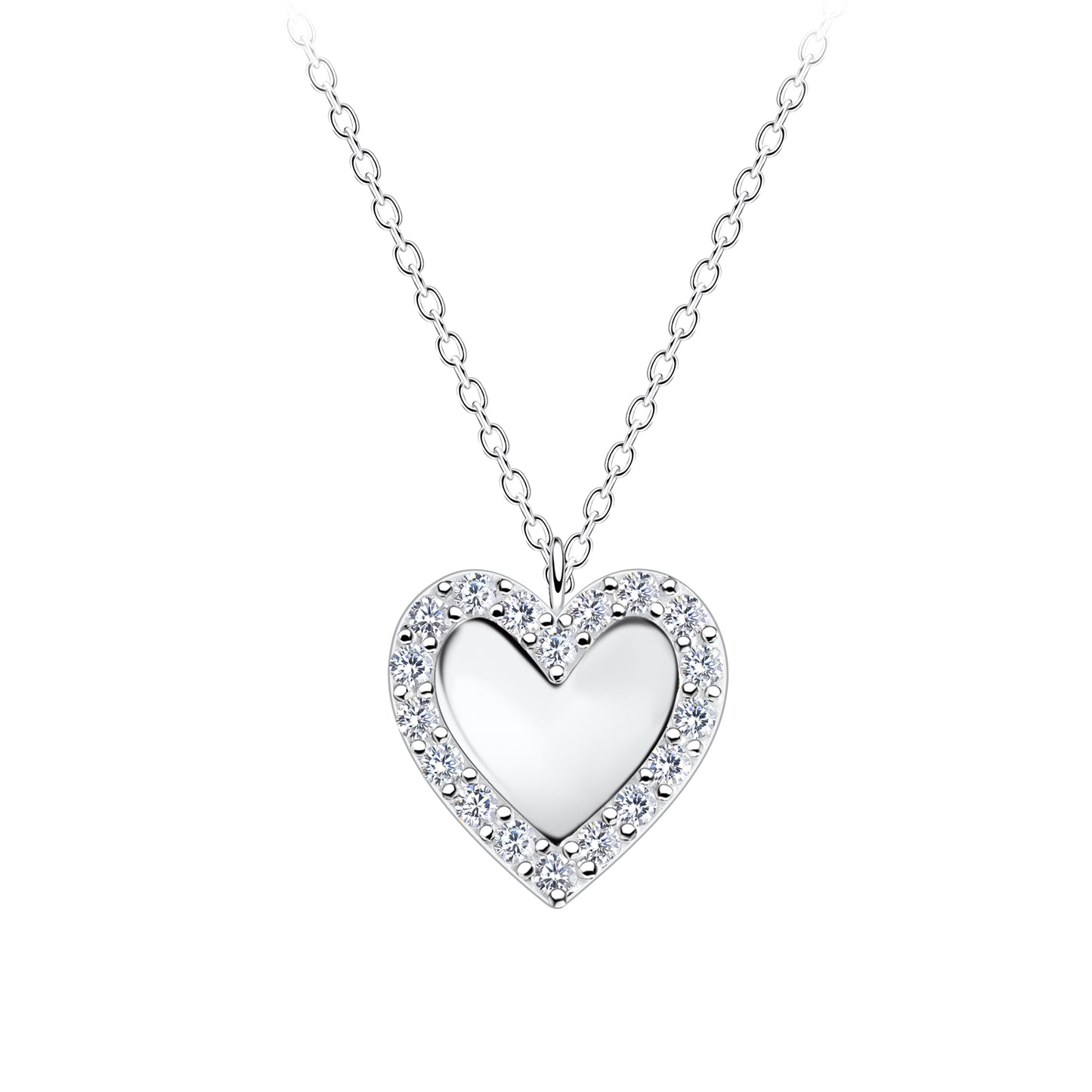 Elegant silver necklace for her featuring a heart-shaped pendant with sparkling stones by Melchior Jewellery