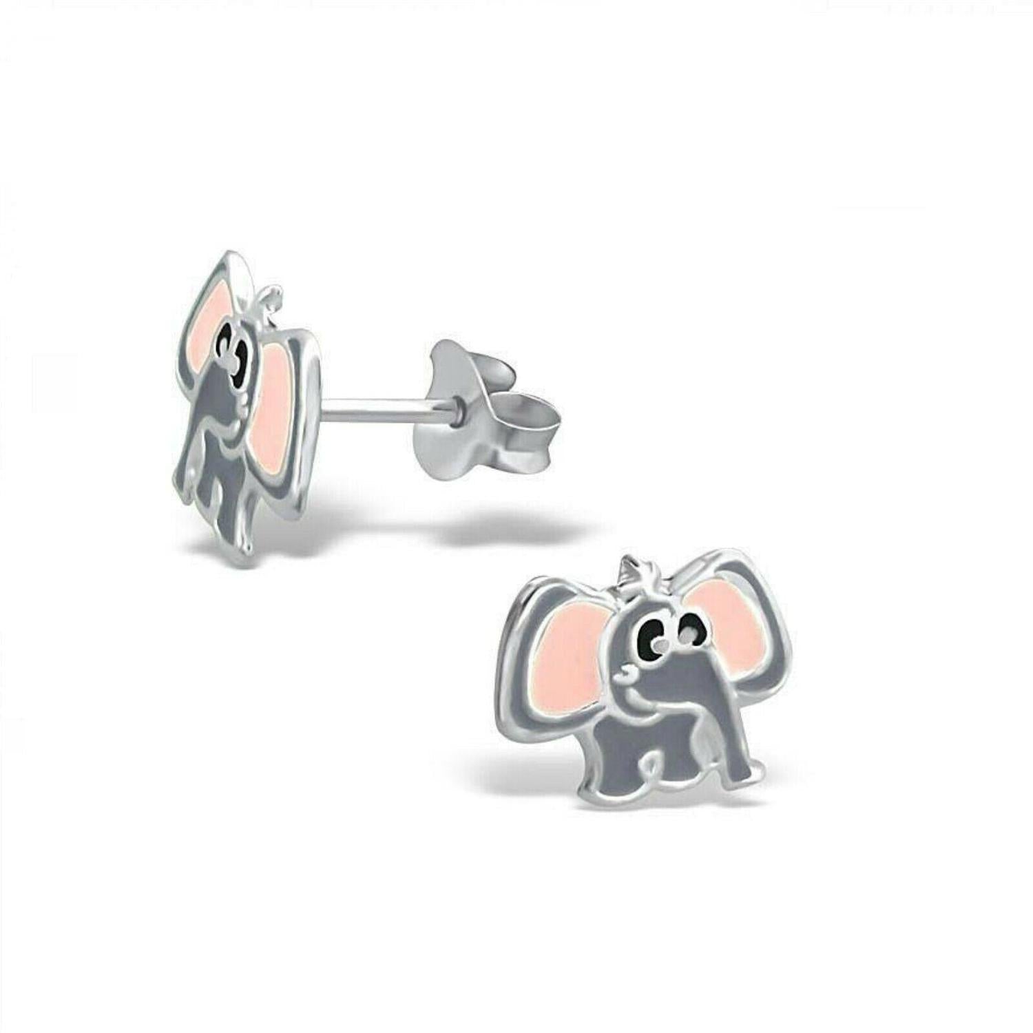 Melchior Jewellery elephant stud earrings for girls in silver with pink ear details childrens earrings