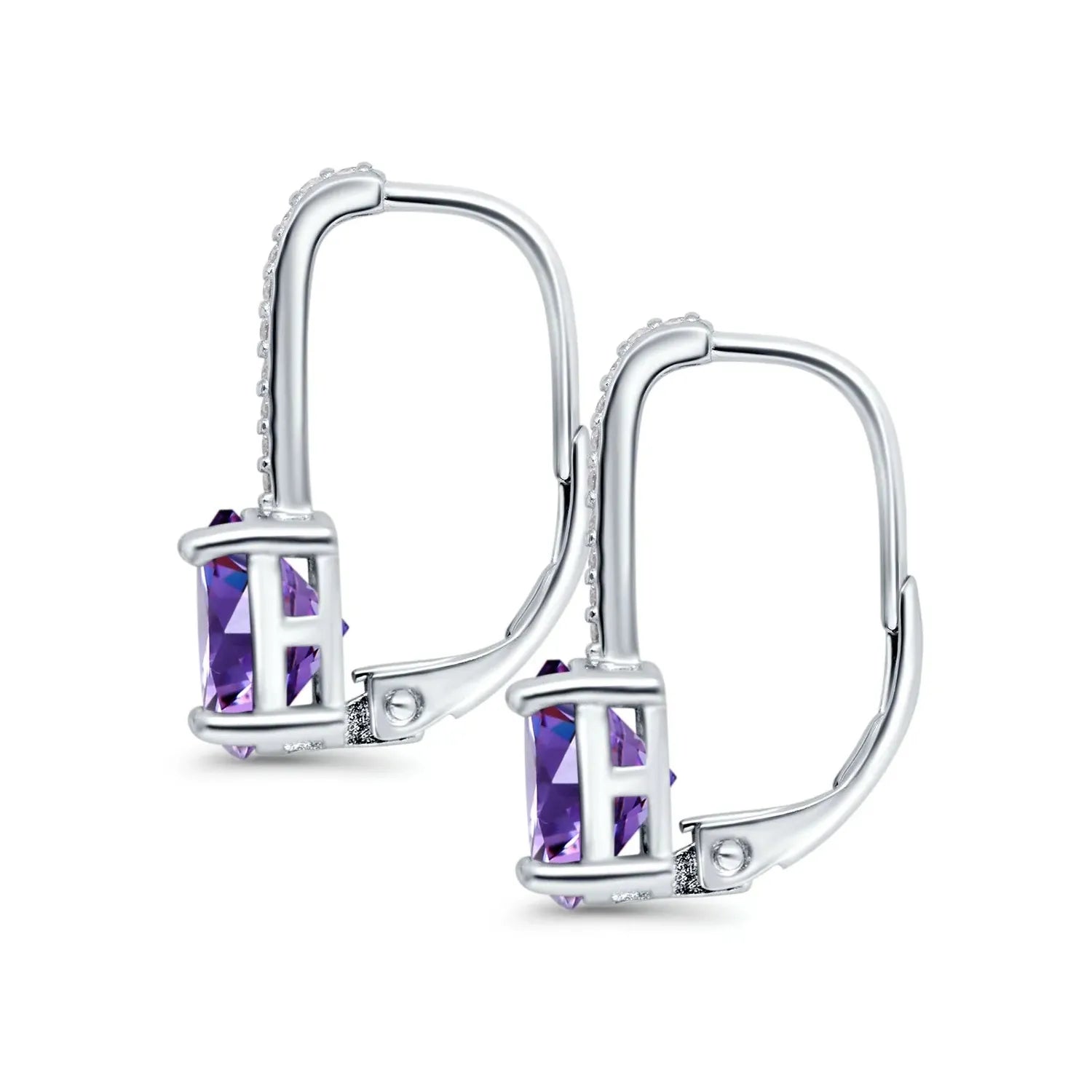 Silver Melchior Jewellery Febuary Birthstone Earrings with deep purple amethyst stones in secure lever-back setting