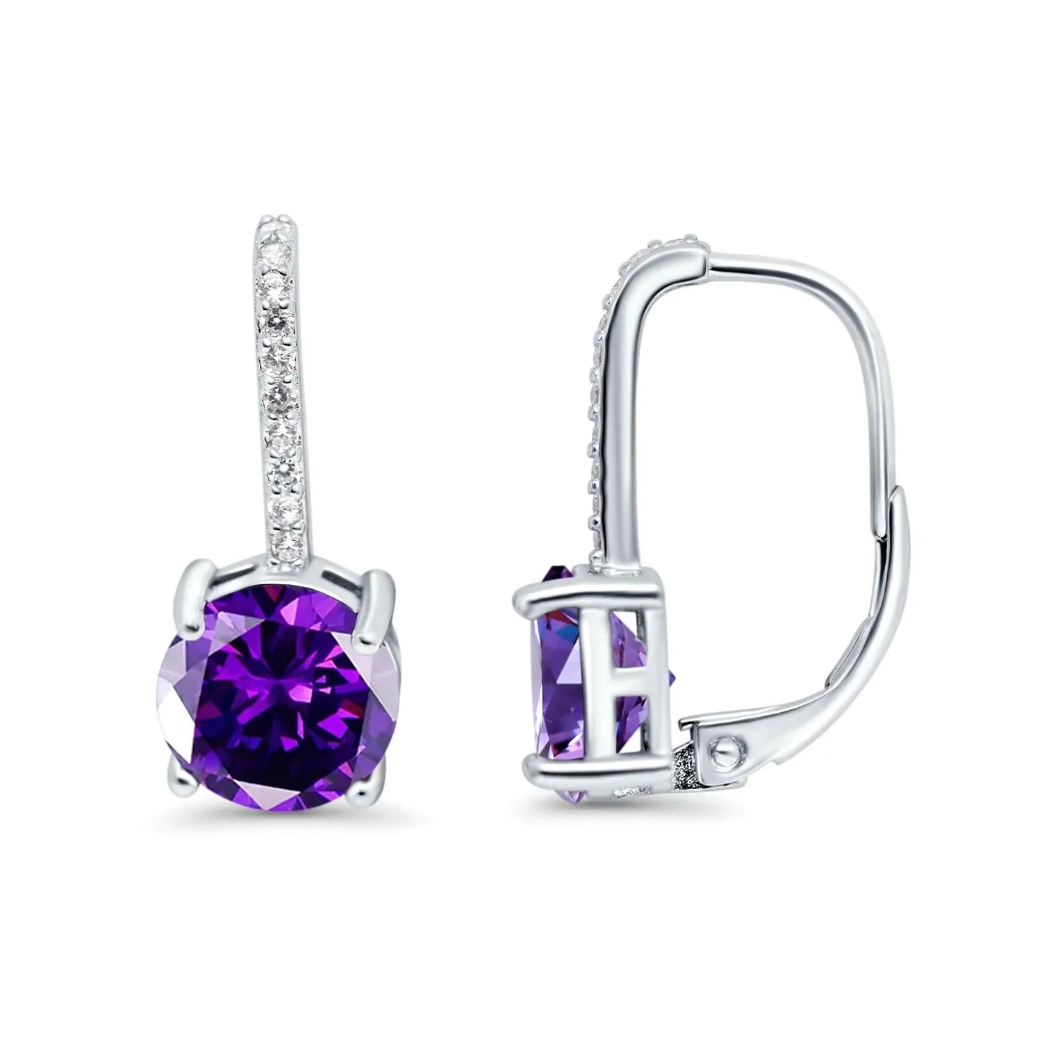 Melchior Jewellery womans earrings with deep purple amethyst and small clear stones in silver setting Febuary Birthstone Earrings