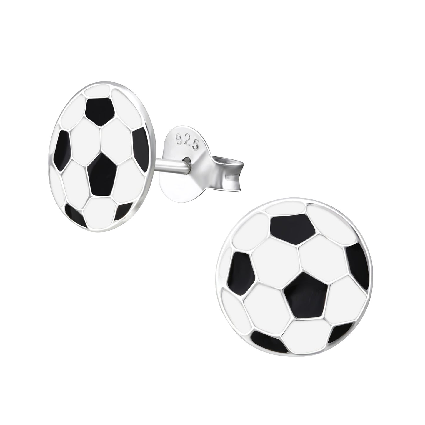Melchior Jewellery football themed earrings for boys and girls in silver with black and white soccer ball design