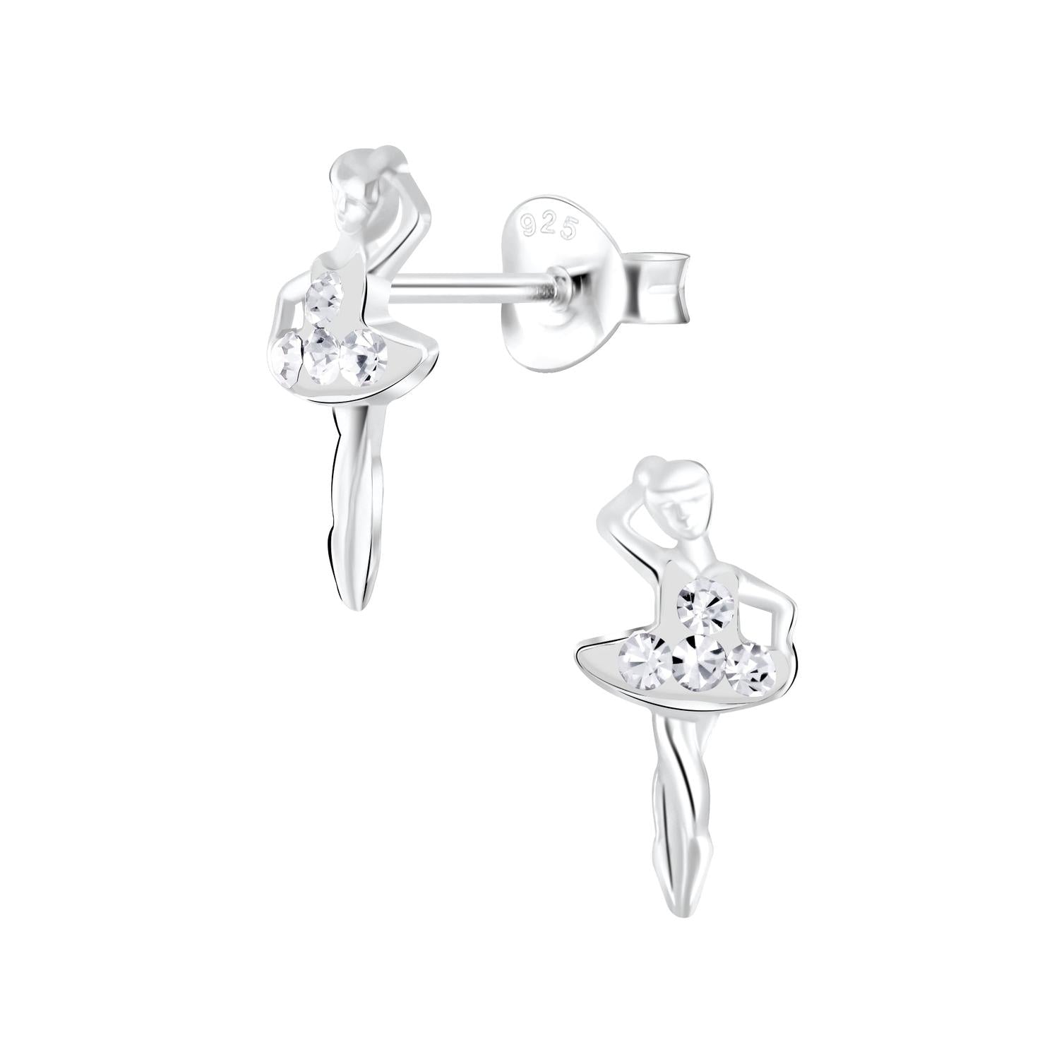 Melchior Jewellery girls ballet dancer earrings in silver with crystal accents for children