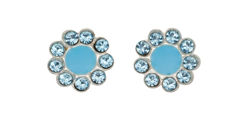 Melchior Jewellery children's sterling silver flower earrings light blue enamel centre and crystals