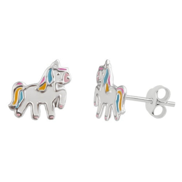 Melchior Jewellery kids unicorn stud earrings sterling silver with rainbow enamel ideal for children