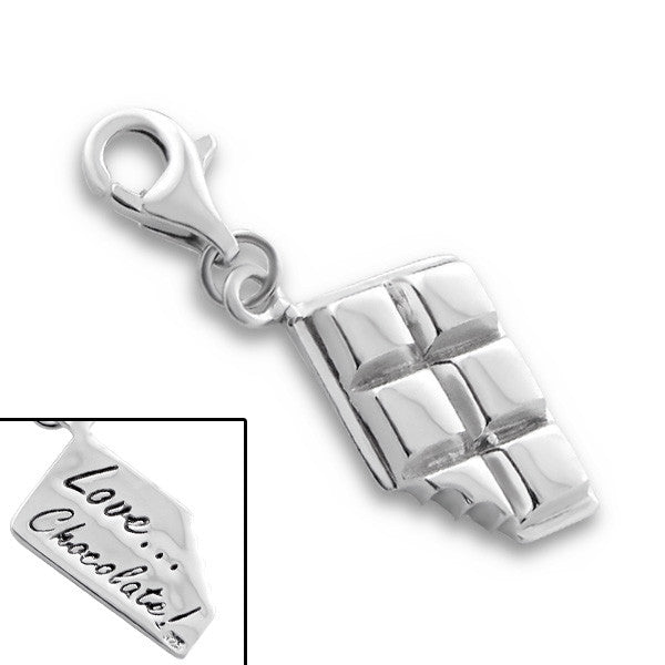 Melchior Jewellery silver love chocolate bar clip on charm with lobster clasp and engraved Love Chocolate