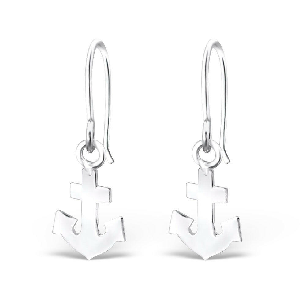 Melchior Jewellery womens sterling silver anchor drop earrings with polished anchor charms on hook wires