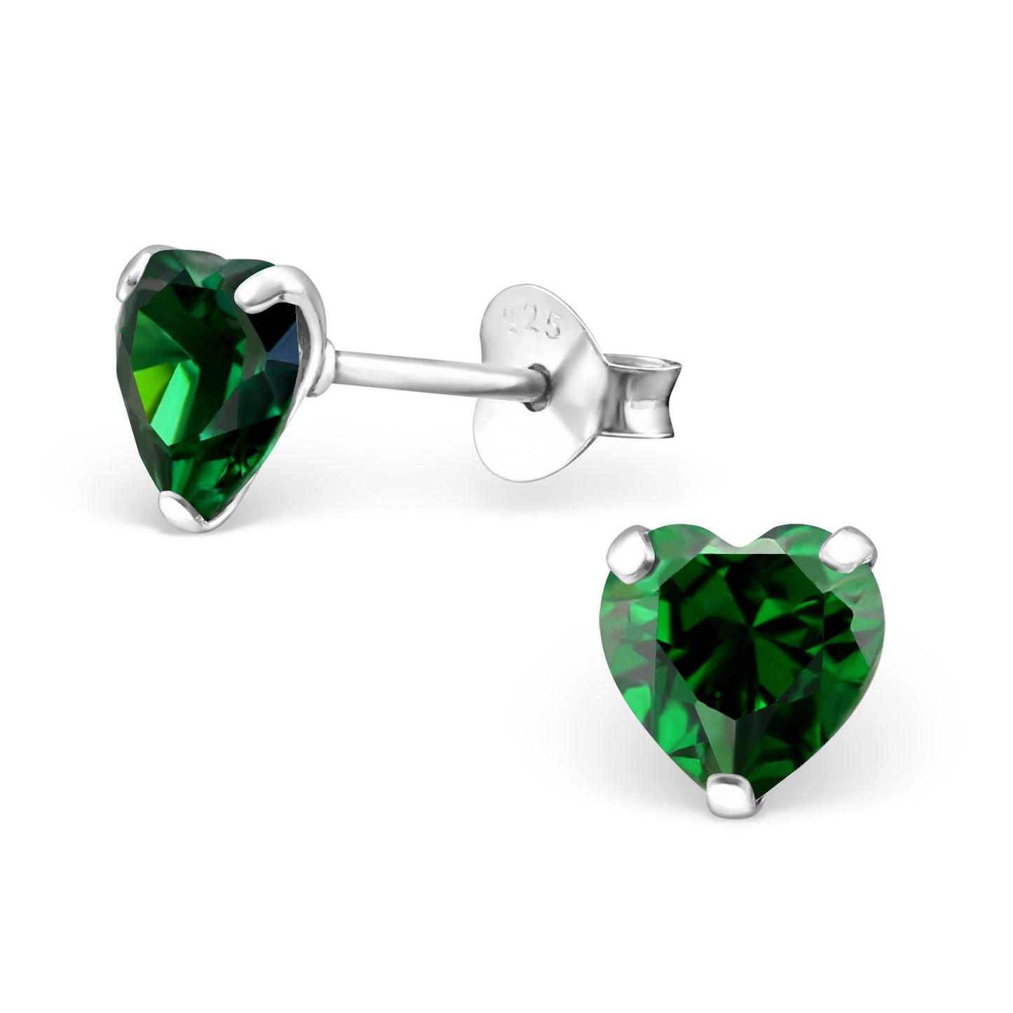 Melchior Jewellery sterling silver birthstone heart earrings emerald green heart stud earrings for women