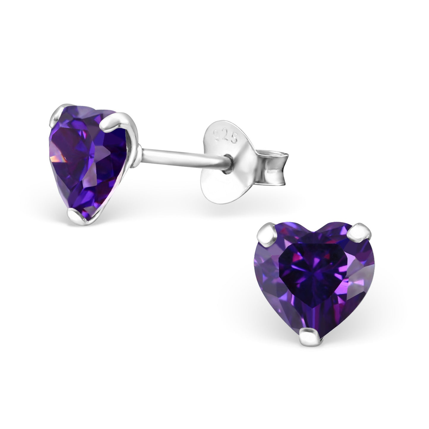 Melchior Jewellery sterling silver birthstone heart earrings amethyst purple heart stud pair