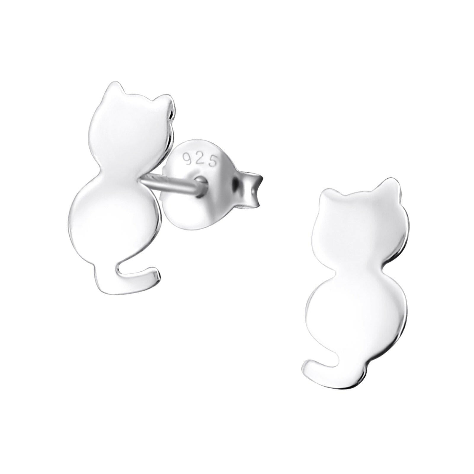 Melchior Jewellery childrens sterling silver cat stud earrings cute cat silhouette studs with 925 posts