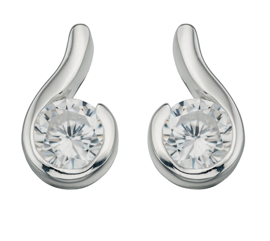 Melchior Jewellery womans sterling silver cubic zirconia stud earrings swirl polished finish