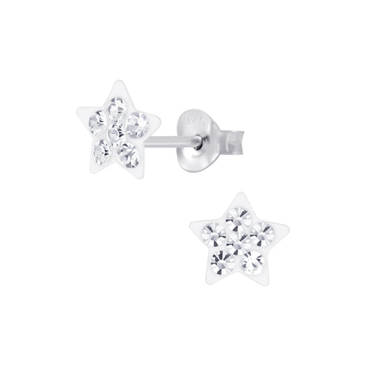 Melchior Jewellery kids crystal star stud earrings in silver with sparkling crystals for children