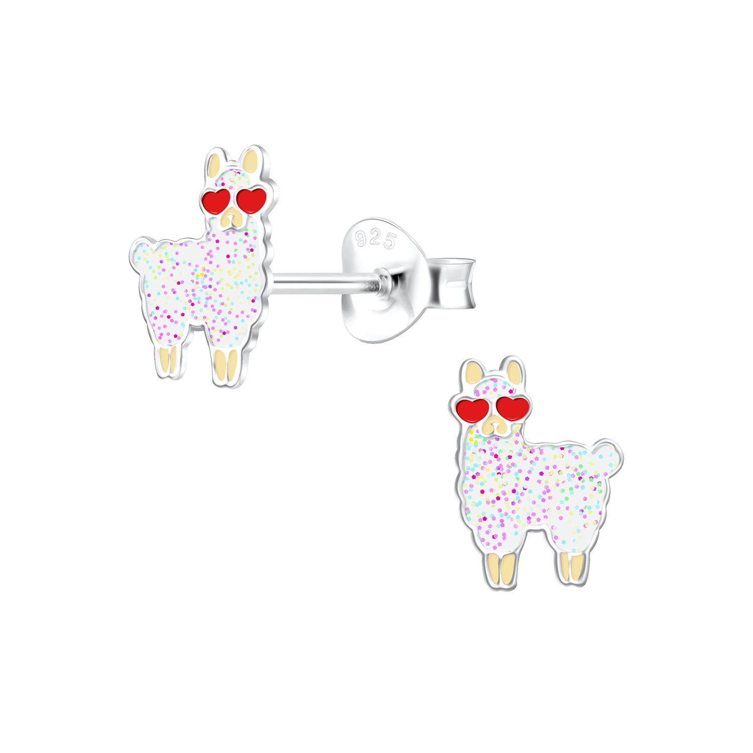 Melchior Jewellery kids glitter llama stud earrings with colourful glitter and red heart sunglasses