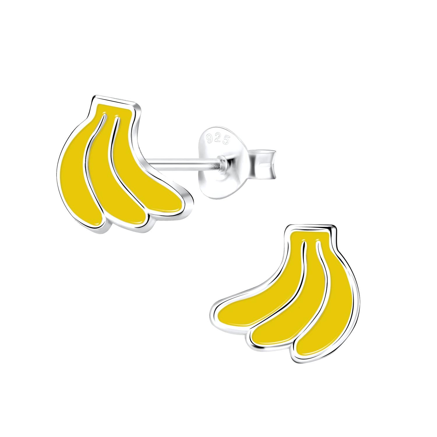 Melchior Jewellery kids hypoallergenic banana earrings in silver with yellow enamel for children