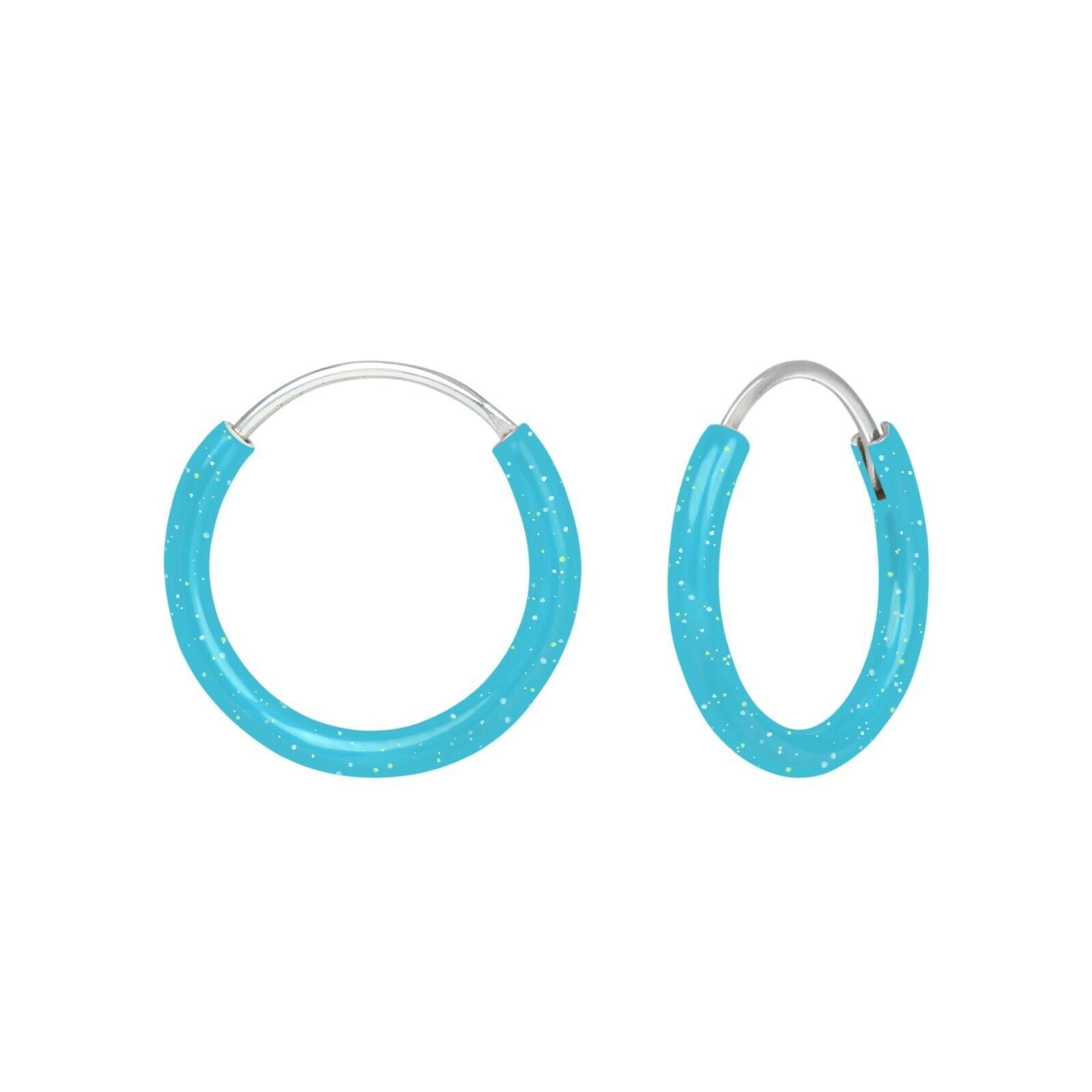 Melchior Jewellery kids hypoallergenic silver earrings with turquoise glitter hoop design for children