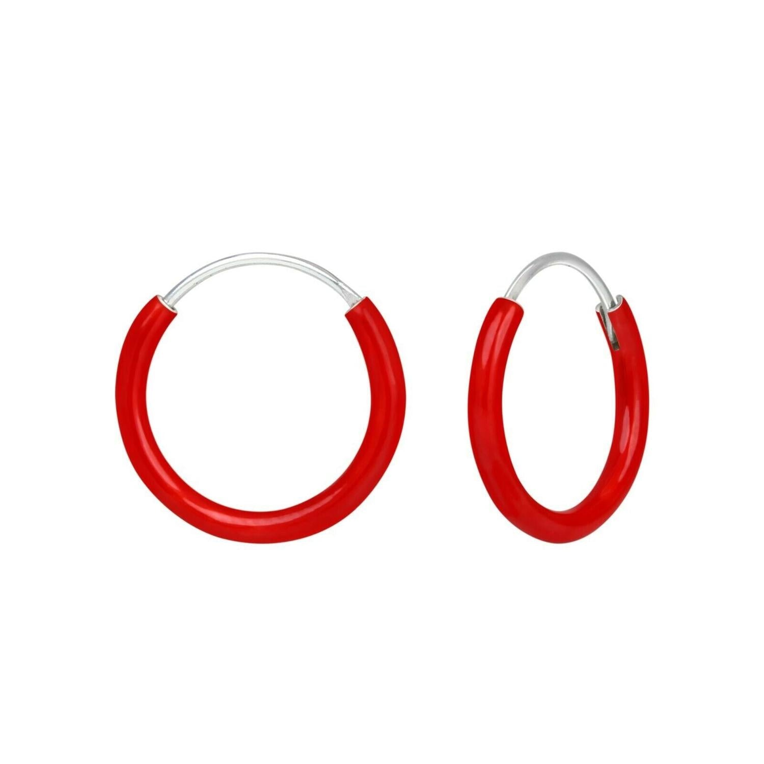 Melchior Jewellery kids hypoallergenic silver earrings with red enamel hoop design for children
