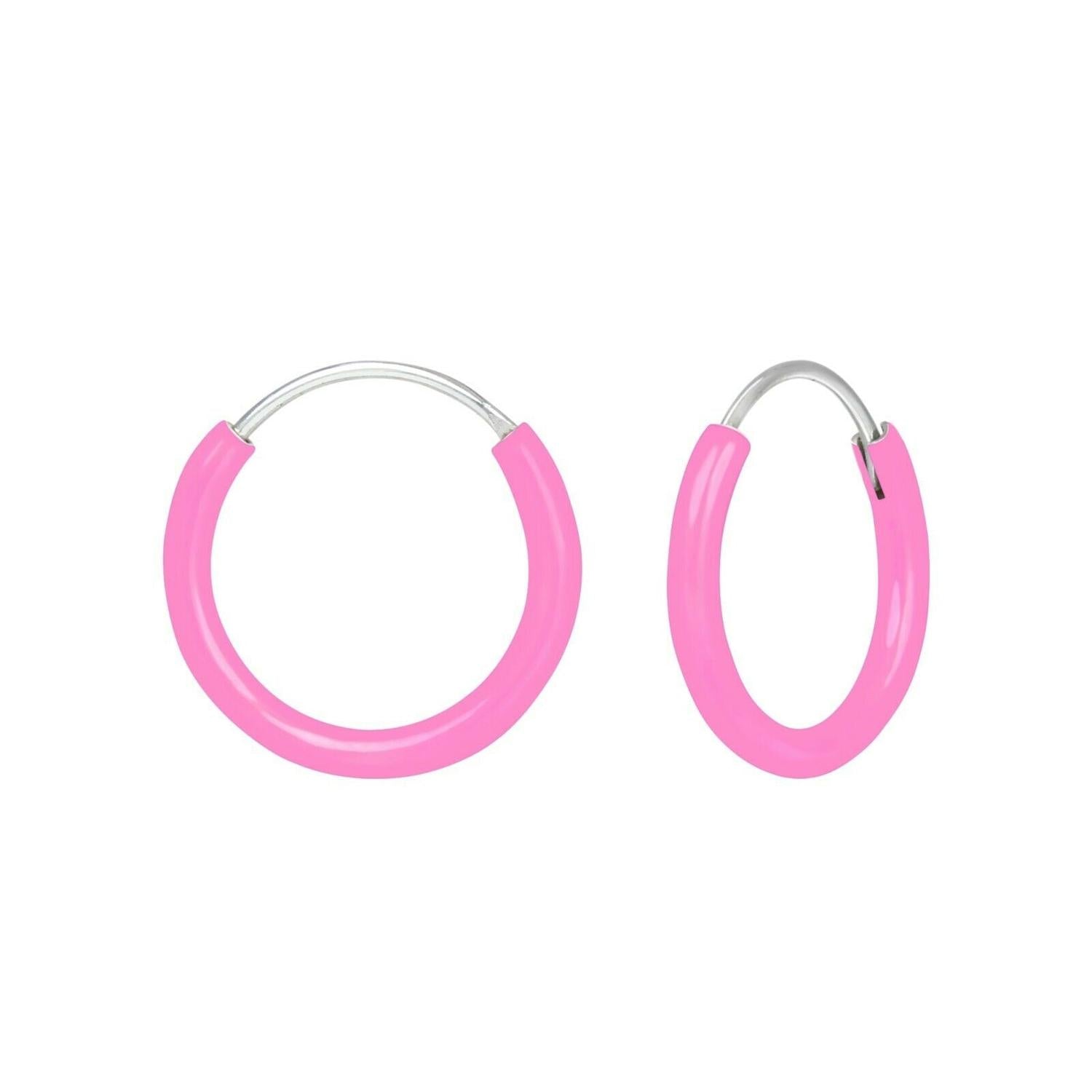Melchior Jewellery kids hypoallergenic silver earrings with pink enamel hoop design for children