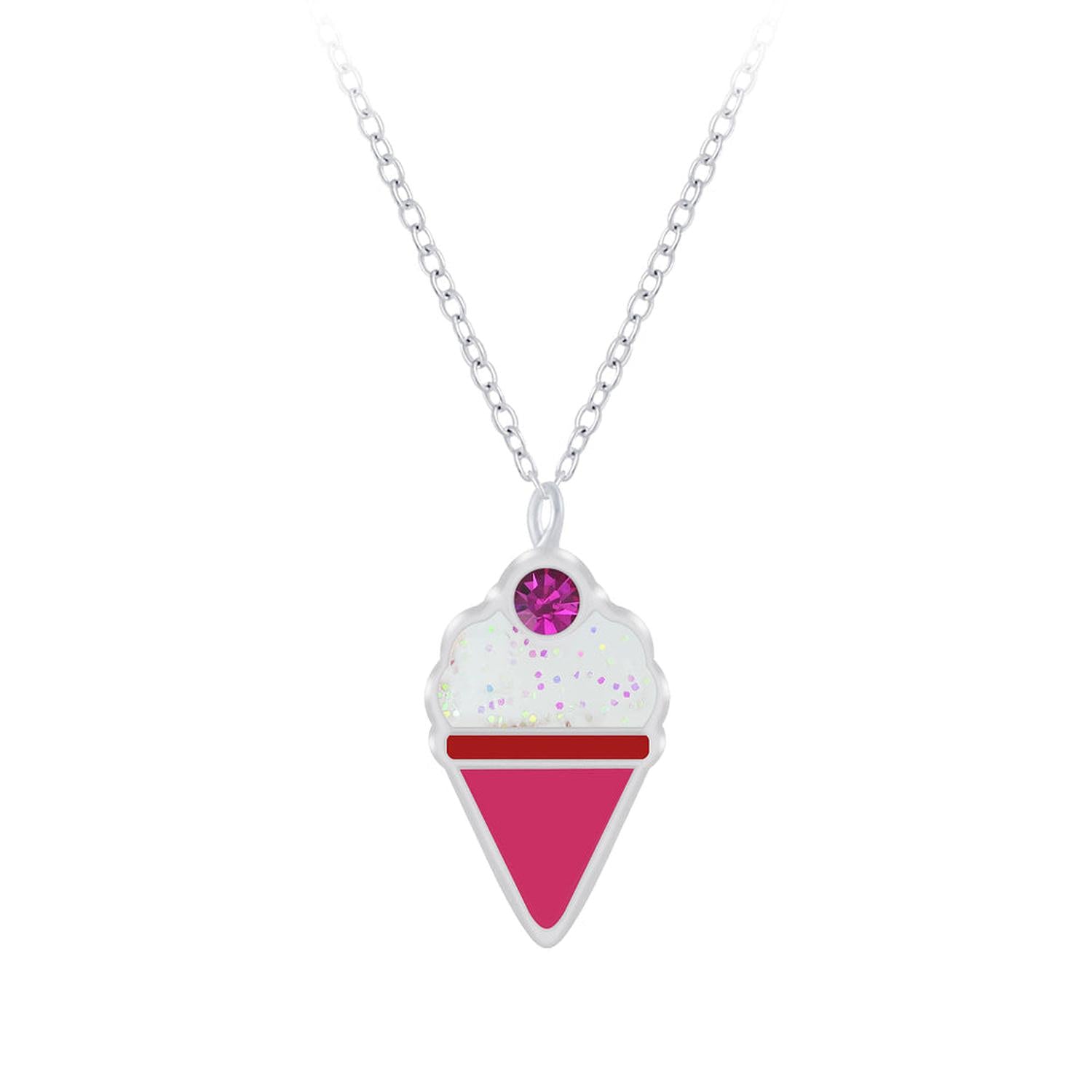 Melchior Jewellery kids Ice Cream Necklace with pink cone and glittery white scoop pendant