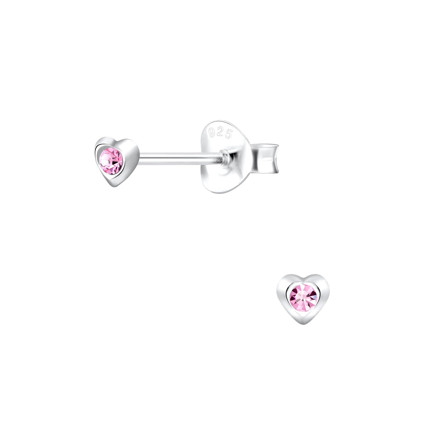 Melchior Jewellery kids pink crystal stud earrings heart shaped silver children's earrings