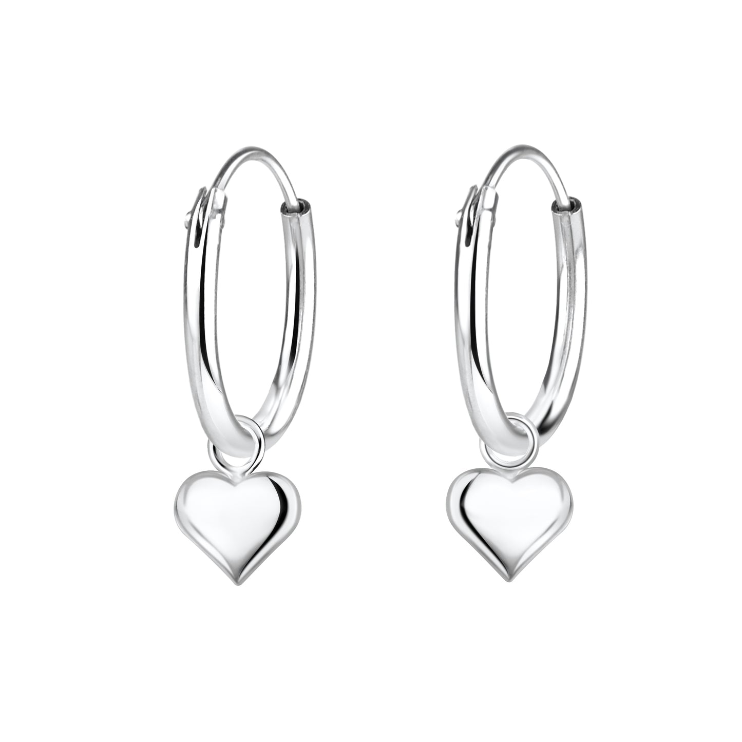 Melchior Jewellery kids silver heart hoop earrings with polished heart charm for children