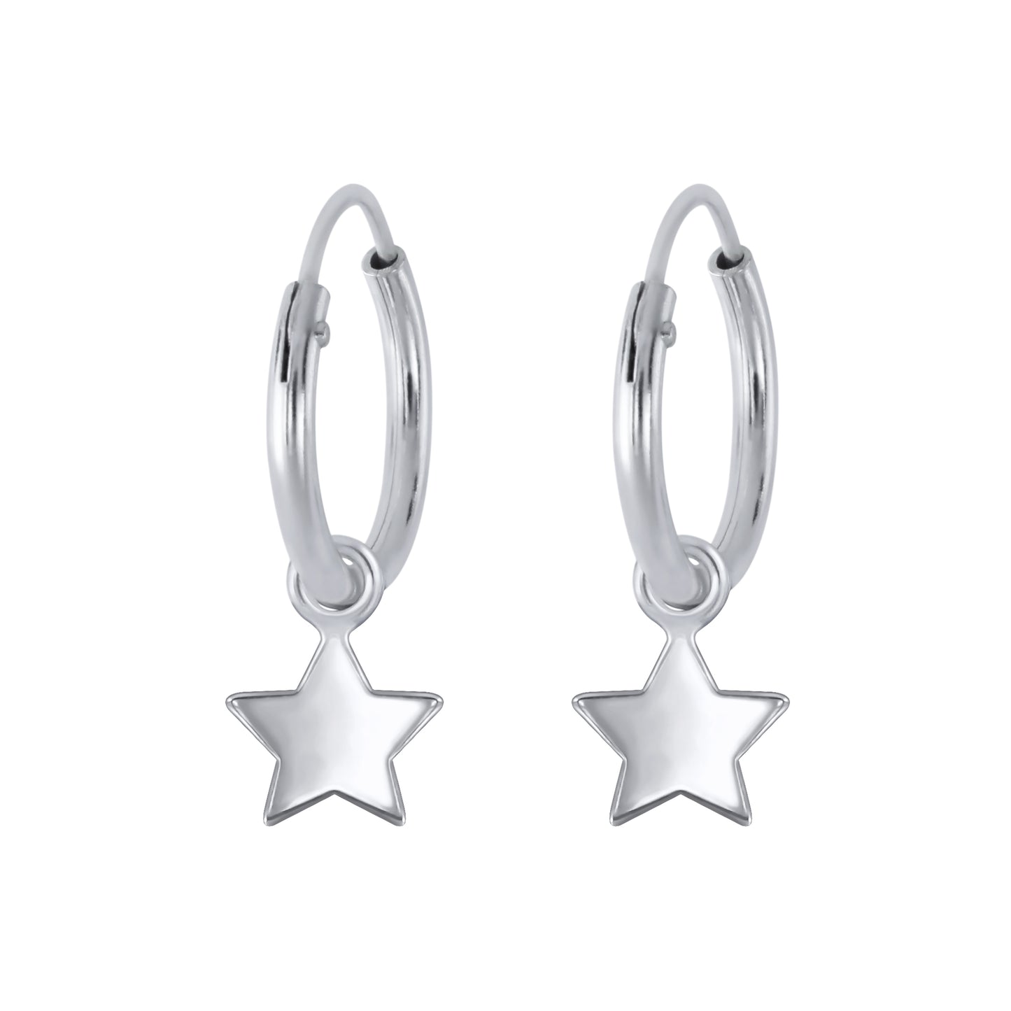 Melchior Jewellery kids silver star hoop earrings polished sterling silver hoops with dangling star charms