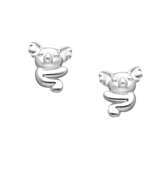 Melchior Jewellery koala bear stud earrings for kids in polished silver finish