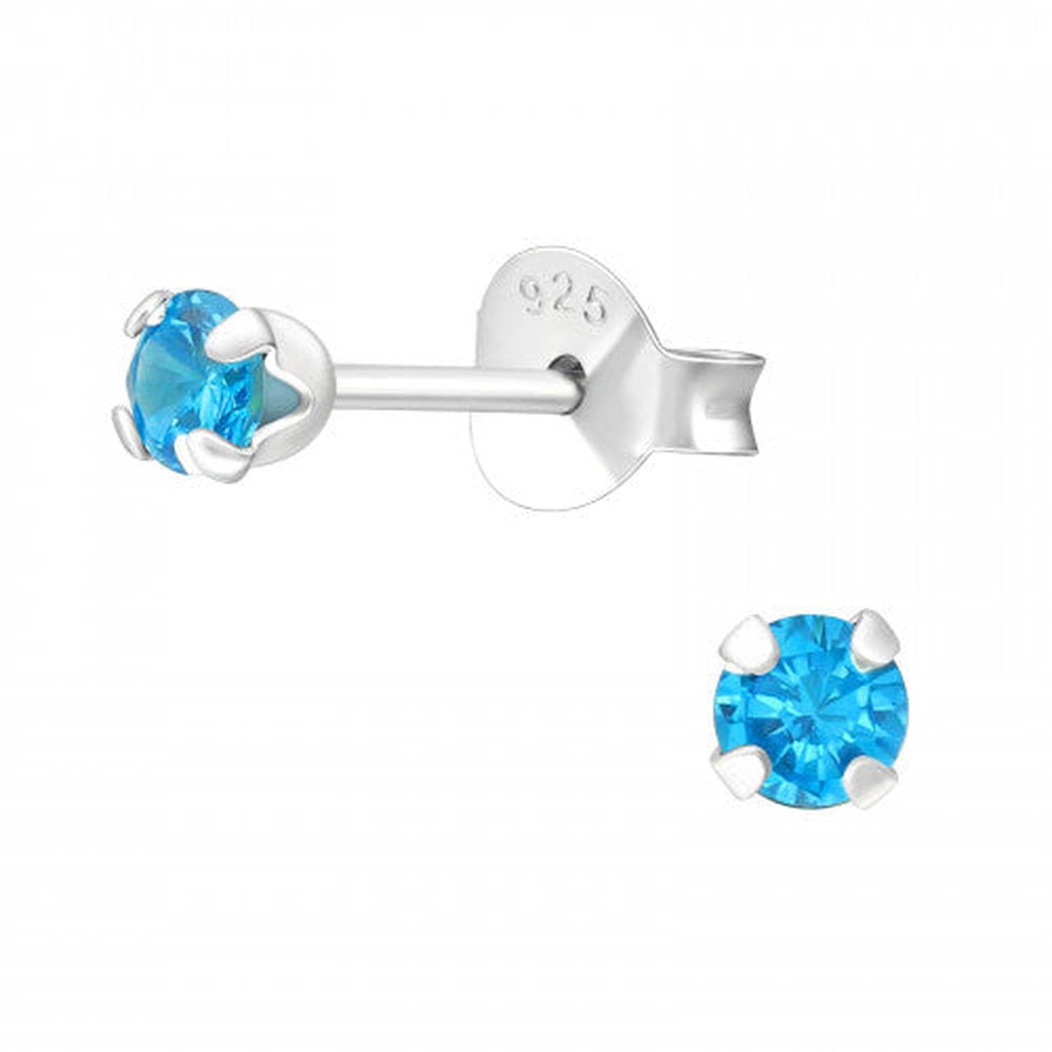Melchior Jewellery sterling silver march birthstone stud earrings with vibrant blue round gemstones