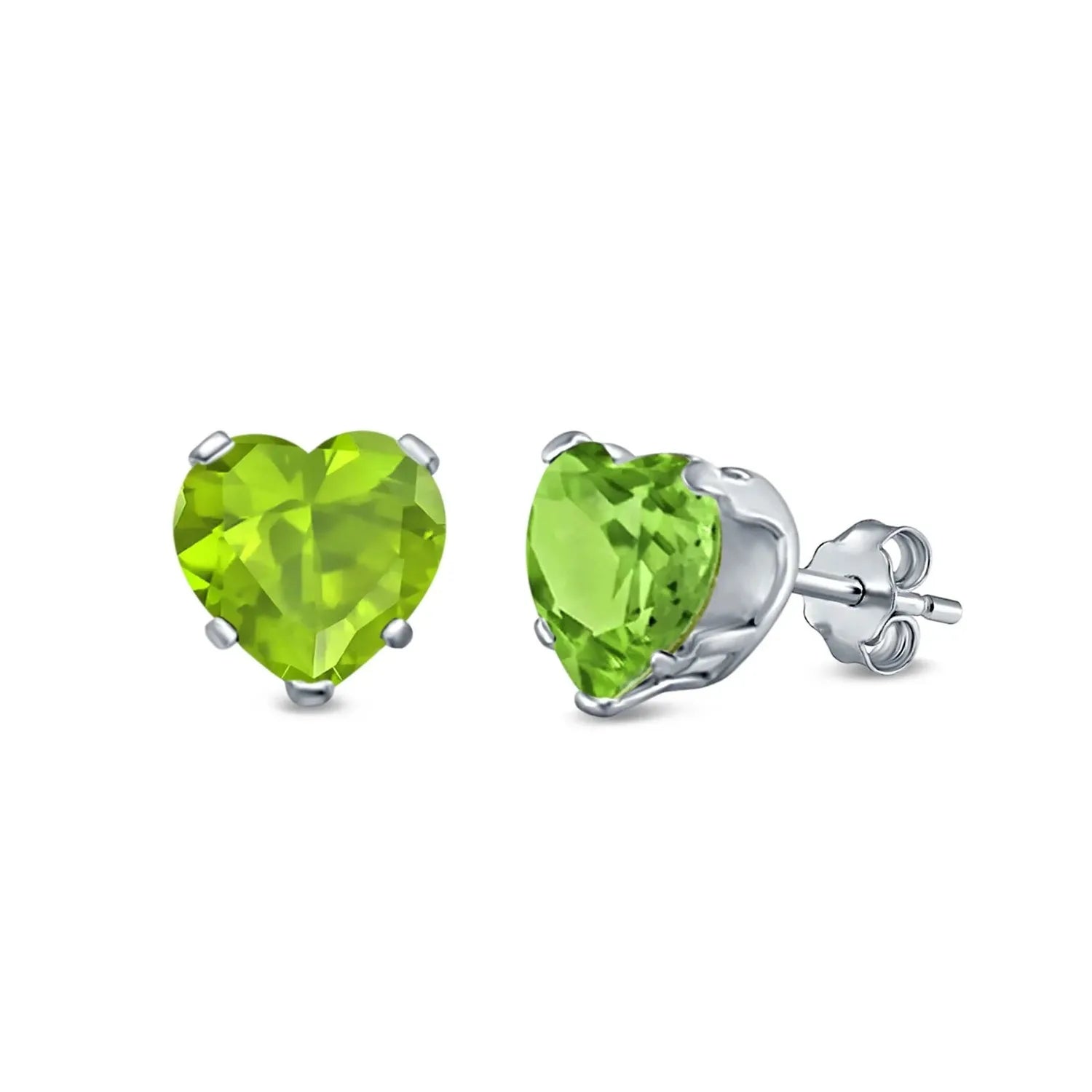 Melchior Jewellery peridot heart stud earrings featuring bright green heart-shaped stones set in silver